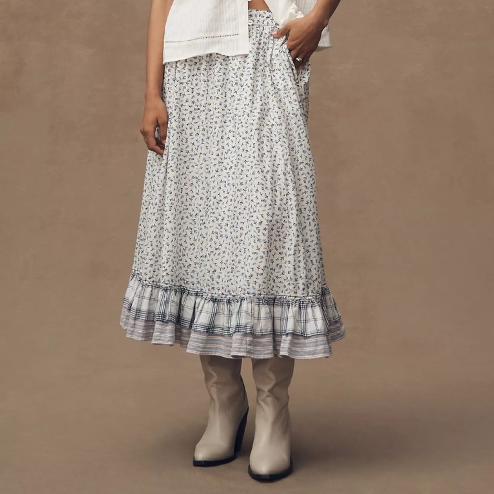 Pilcro by Anthropologie Patchwork Linen Petticoat Midi Skirt